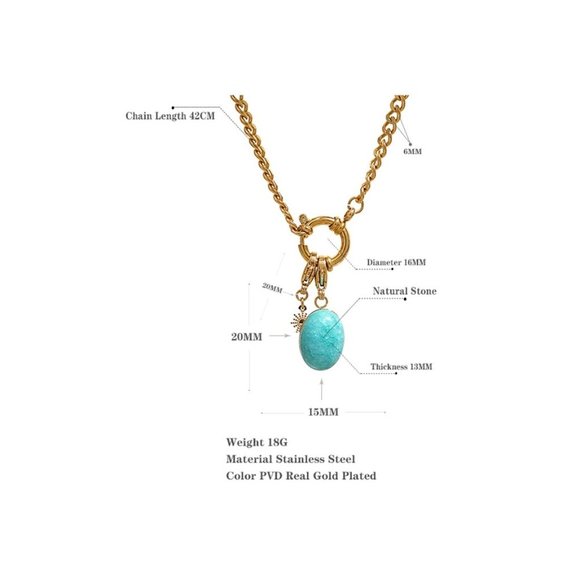 NEW 18K Gold Plated Oval Turquoise Circle Link Chain Necklace - Picture 7 of 7